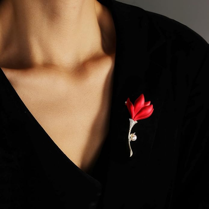 AILONMEI Red Rose Flower Brooches and Pins for Women Costume Jewelry Brooch Pins Broches Jewelry for Women Elegant Lady Pin