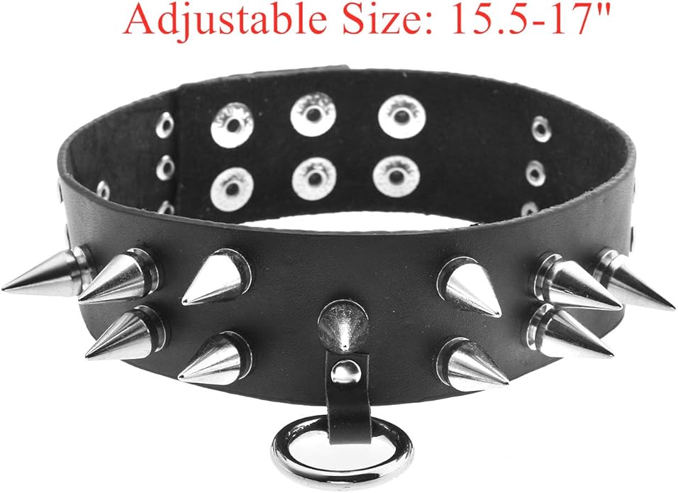 Zysta Unisex Cool Rivet Spike Studed Genuine Leather Choker Gothic Jewelery Necklace Collar Band Chain Goth Punk Rocker Bold Costume Black