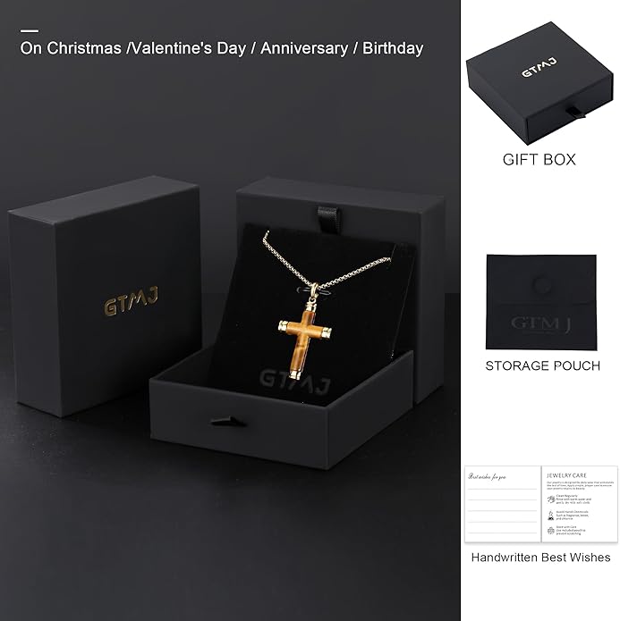 GTMJ Cross Necklace for Men -Stainless Steel & Gemstone Adjustable Box Chain 24-26in, Spiritual Jewelry Gift for Him, Everyday Wear
