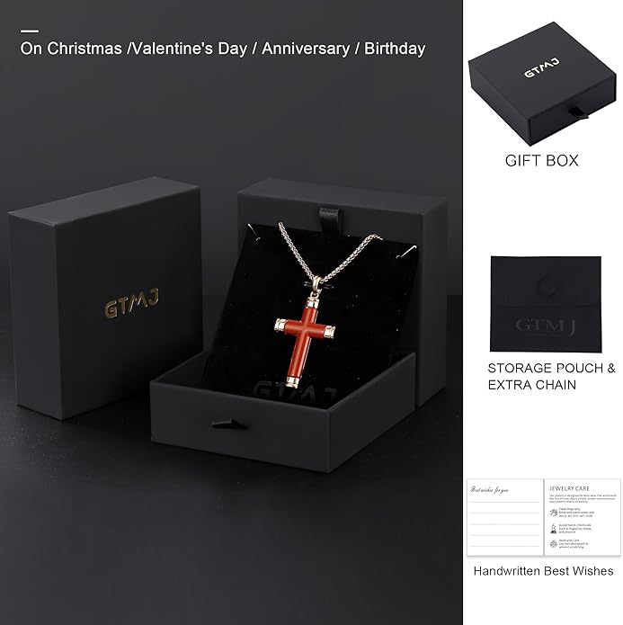 GTMJ Cross Necklace for Men -Stainless Steel & Gemstone Adjustable Box Chain 24-26in, Spiritual Jewelry Gift for Him, Everyday Wear