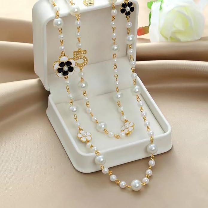 Long Pearl Necklaces for Women Pearl Long Chain Necklace Dainty Gold And Long Pearl Necklaces Layered Pearl Necklace Statement Sweater Strand Chain Jewelry