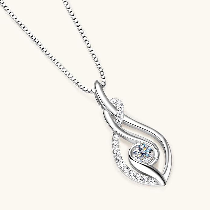 Moissanite Infinity Pendant Necklace for Women 925 Sterling Silver Love Necklace Birthday Dainty Infinity Knot Necklace Mom Wife Girlfriend Gift