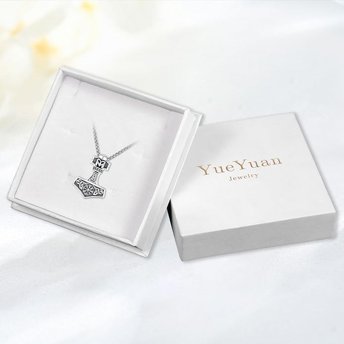 YueYuan Viking Necklace for Men 925 Sterling Silver Rune Amulet Pendant Nordic Necklace Viking Jewelry Gift for Father Husband Son