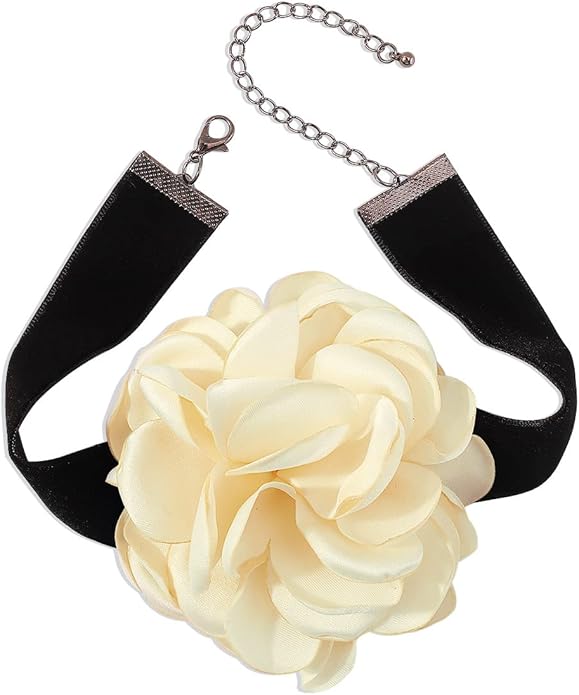 Flower Choker Necklace for Women Vintage Rose Flower Necklace Velvet Ribbon Camellia Floral Choker Necklaces Elegant Summer Necklace Jewelry for Retro Weddings 90s Costume Parties Holiday
