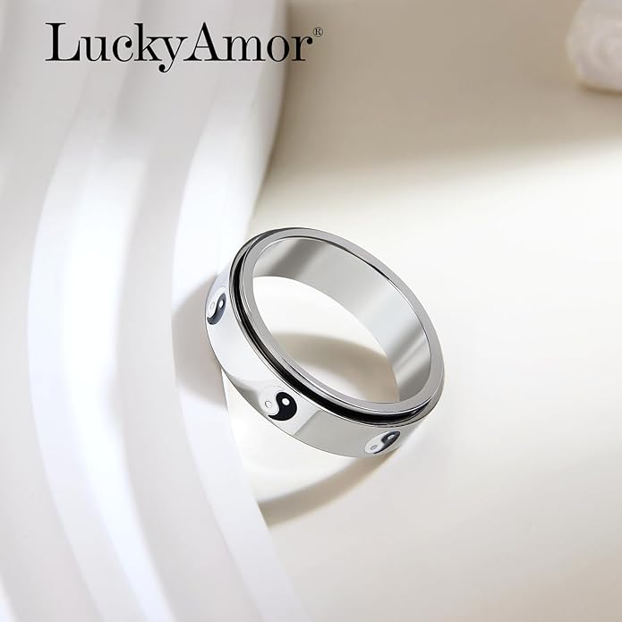 Evil Eye Fidget Ring for Women - 18K Gold Plated Stainless Steel Spinner Rings for Anxiety Relief, Ojo Turco Ring Luck Amulet, Turkish Faith Protection Stackable Jewelry Gift for Women Men
