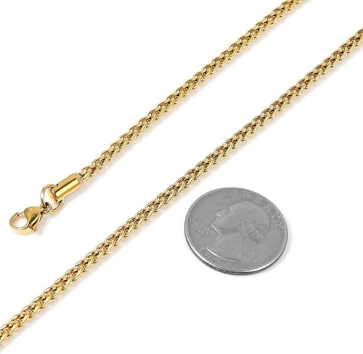 HZMAN 3.0 mm Stainless Steel Wheat Silver Chain Necklaces for Men & Women 16" -36"