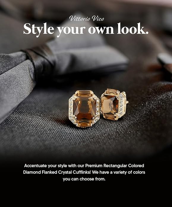 Rectangular Colored Diamond-Flanked Crystal Cuff Links – Tuxedo Suit Accessories, Cufflinks for Men