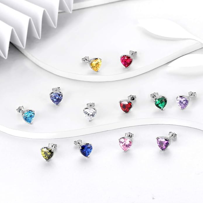 Aurora Tears 925 Sterling Silver 12 Birthstone Hearts Jewelry Women Crystal Wedding/Engagement/Bridal Heart Necklace/Earring/Ring/Bracelet Sets Jewellery