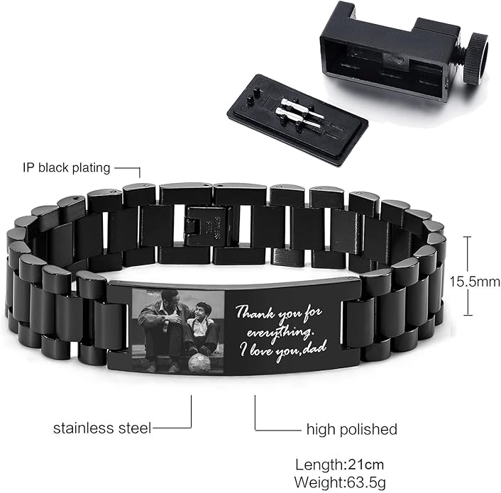 VNOX Masculine Watch Band Stainless Steel Link Bracelet Personalized Jewelry Gift for Men DAD Father Husband Boyfriend