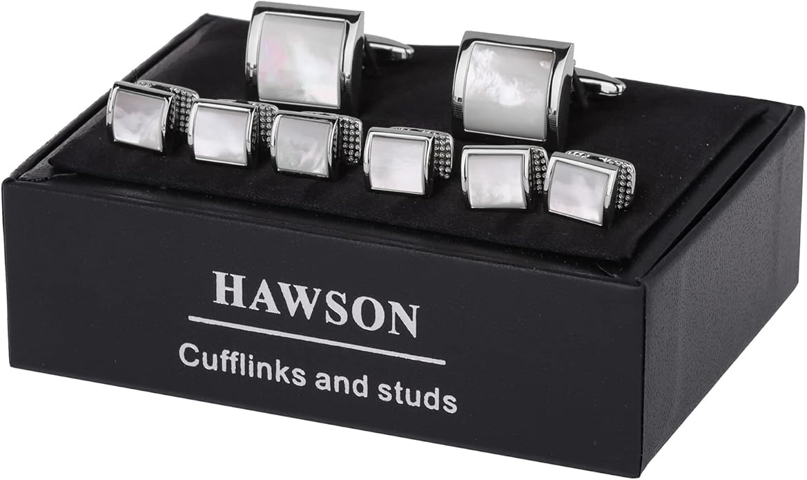 HAWSON Cufflinks and Studs for Men with Gift Box, Gold or Silver Tone Cuff Links, Mens Jewelry or Accessories for Wedding Business Anniversary Birthday