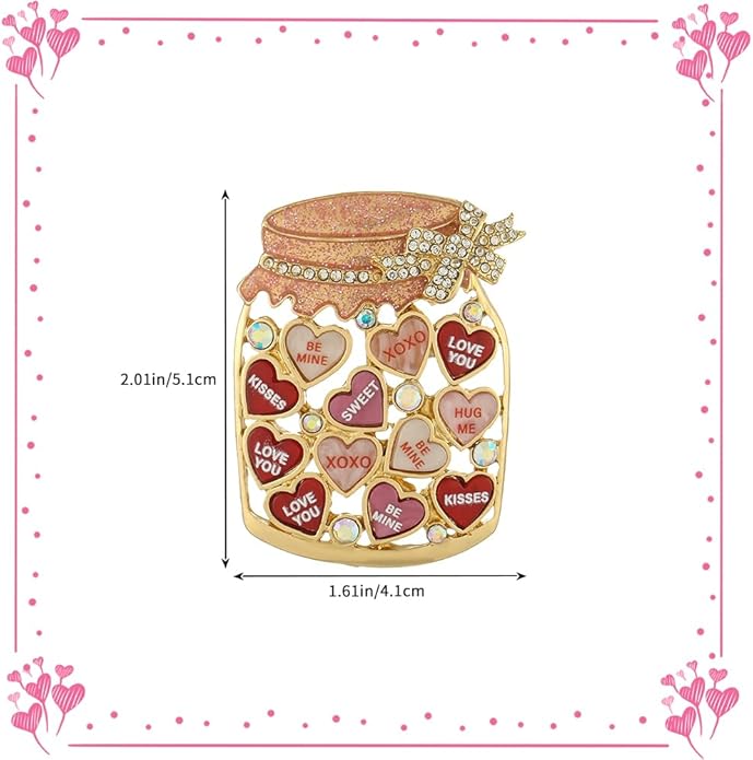 MADISON TYLER Valentines Day Heart Gift Box Brooch | Chocolate Gift Box Pave Rhinestone Heart | Gold Bow Brooch Jewelry for Her | Couples Gifts for Backpacks Valentine's Day