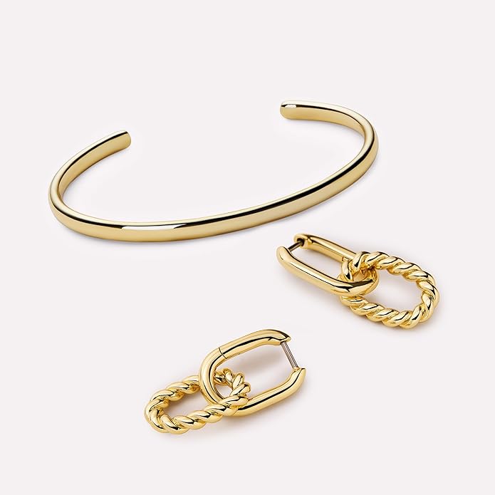 Ana Luisa Ash Double Hoop Earrings for Women - 14K Gold Plated, Silver & Two-Tone Drop Dangle Hoop Earring - Trendy Paperclip Link Huggie Hoop - Hypoallergenic, Water-Resistant & Tarnish-Free Jewelry