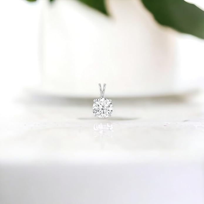 Everyday Elegance Solid 14K Gold Cubic Zirconia Solitaire Pendant Necklace for Women Heart, Princess, Round, Oval, Emerald, Pear & Cushion Cut 1 or 2 CTW | .60mm Thick 16" 18" Length Box Link Chain