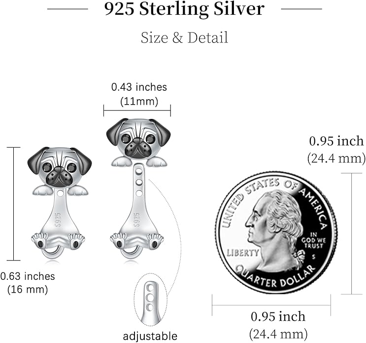 Animal Jacket Earrings for Womens 925 Sterling Silver Axolotl Pug Cat Goat Earrings Cute 3D Earrings Jacket Hypoallergenic