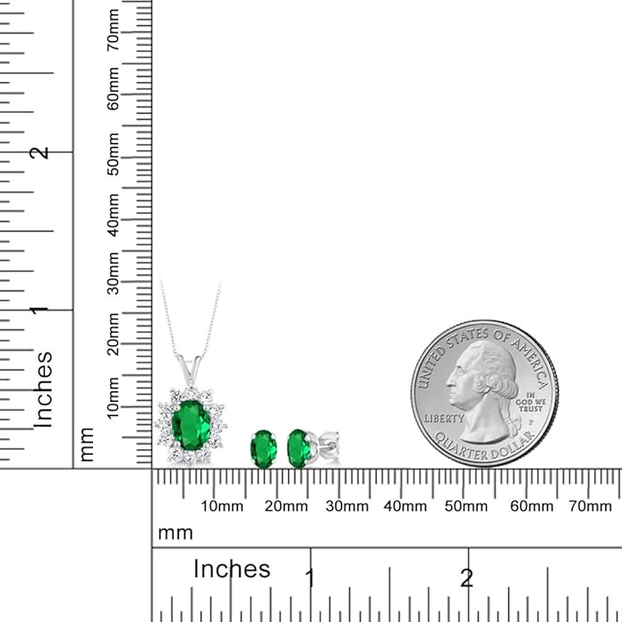 Gem Stone King 8X6MM and 6X4MM Oval Gemstone Birthstone Pendant and Earrings Jewelry Set For Women | 925 Sterling Silver | Fine Jewelry Gifts for Her Mom Women Wife | With 18 Inch Chain
