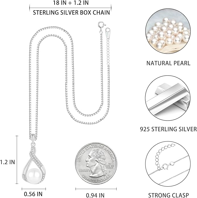 Veshon Celtic Infinity Pearl Pendant Necklace for Women, 925 Sterling Silver Good Luck Irish Pendant with 10MM Freshwater Cultured Pearl, White/Rose/ 14K Gold Plated Jewelry Gift