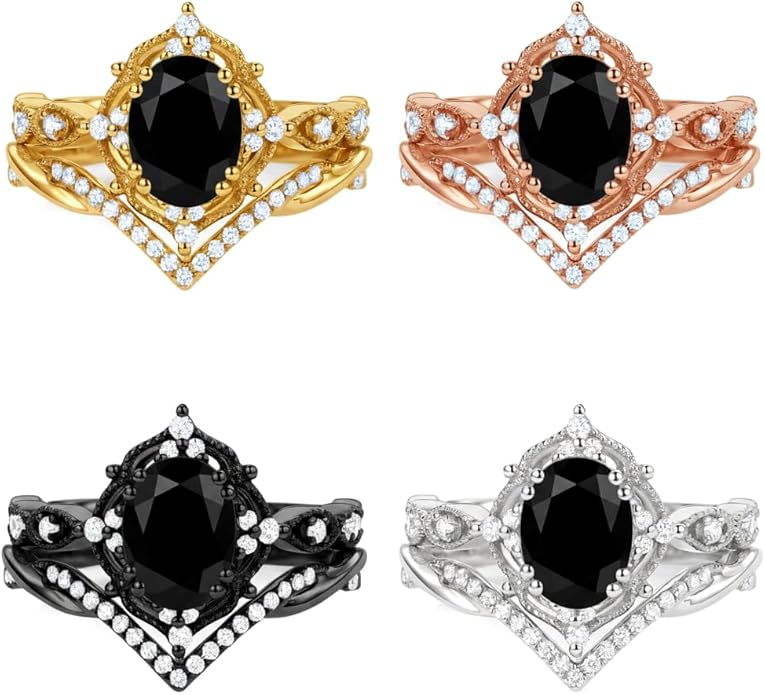 Oval Cut Vintage Gemstone Engagement Rings set for Women S925 Sterling Silver/10K/14K/18K Gold Birthstone Promise Anniversary Bridal Set Ring for her