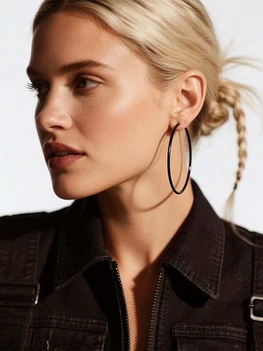 FOCALOOK 14K Gold Plated Lightweight Large Hoops| 2mm Thin Hoop Earrings for Women 30/40/50/70/100mm