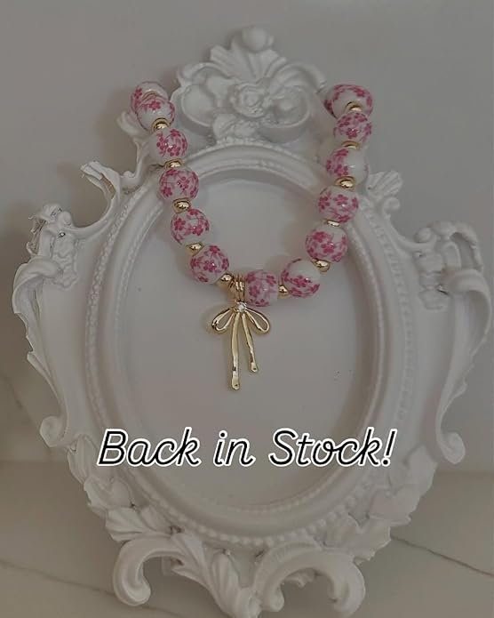 Beads Bow Charm Bracelet for Women Flower Vintage Bracelet Handmade Stretch Beaded Dainty Romantic Jewelry Gifts