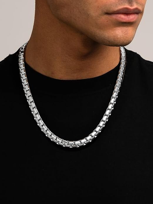 PROSTEEL Stylish Stainless Steel Round Link Chain Necklace for Men, 2mm/4mm/6mm/8mm. Silver/Gold/Black Tone, Hypoallergenic Jewelry, 14"-30", Come with Box