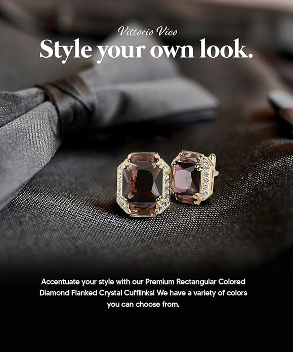 Rectangular Colored Diamond-Flanked Crystal Cuff Links – Tuxedo Suit Accessories, Cufflinks for Men