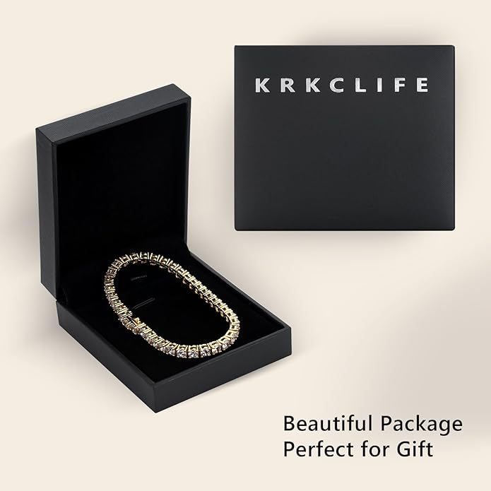 KRKCLIFE Tennis Bracelets for Women Men, 14K Gold Plated Hypoallergenic Classic Round AAAAA Cubic Zirconia, 3/4/5mm Width, Elegant Jewelry Anniversary Birthday Gifts for Her Him Wife Mom 6.5-8 Inch