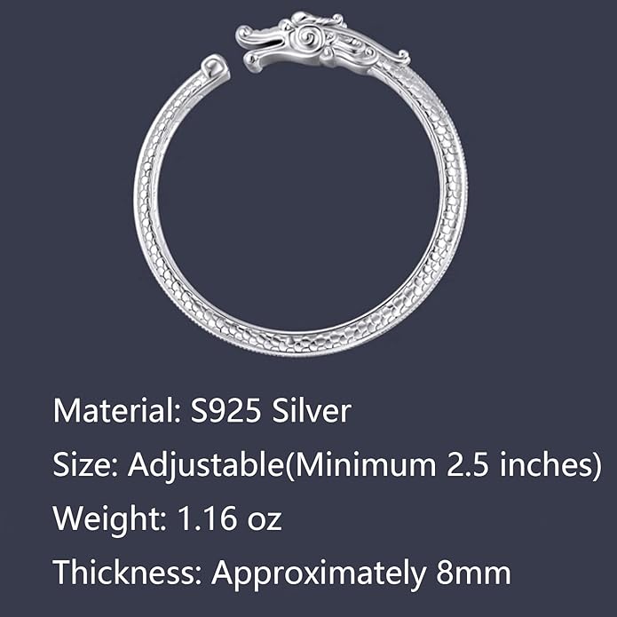 Kim Carrey S925 Sterling Silver Bracelet, Open Bangle Cuff Design, Men's Stacked Bracelets Gift Jewelry for My Man