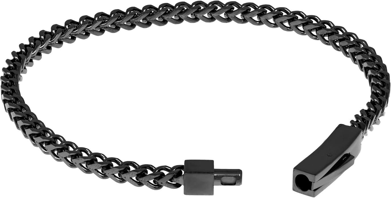 Metro Jewelry 22 to 24 Inches Long Thick Foxtail Chain Necklace and Bracelet Set for Men in Stainless Steel with Yellow Gold, Antique or Black Ion Plating 4 mm Wide Jewelry Set