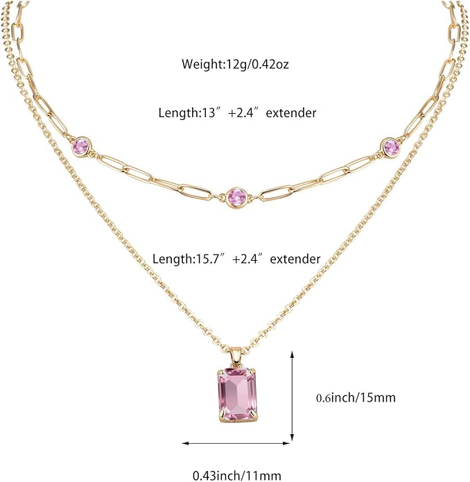 Gold Layered Pendant Necklaces for Women 14k Gold Plated Crystal Choker Necklace Paperclip Rhinestone Necklace Party Prom Jewelry