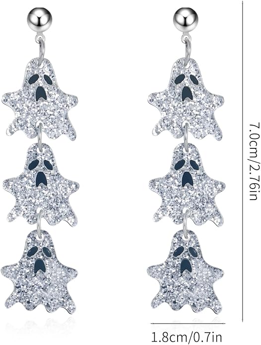Halloween BOO Ghost Skull Earrings for Women, Gothic Dark Bat Dangle Earrings,Retro Acrylic Cute Lightweight Drop Dangle Earring Jewelry Gifts, Holiday Festive Cosplay Party Decorations Accessories