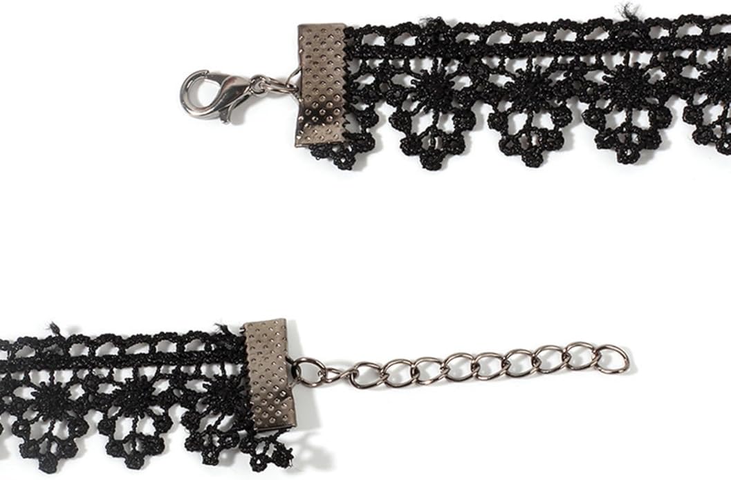 Gothic Lace Choker Necklace for Women,Vintage Black Crystal Hollowed Out Choker Statement Punk Style Layered Tassels Necklace Halloween Dark Witch Costume