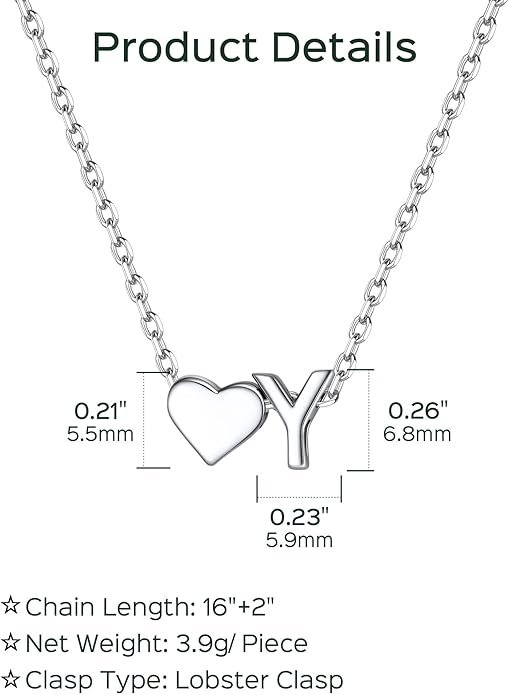 ChicSilver 925 Sterling Silver Heart Initial Necklaces for Women -Dainty Personalized Heart Pendant Letter Alphabet Necklace for Women