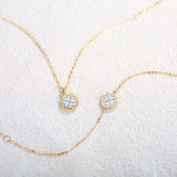 AGVANA Valentines Day Gifts 14K Solid Real Gold Coin Necklace Bracelet for Women Mother of Pearl/Abalone/Turquoise/Black Onyx/Opal Fine Jewelry Anniversary Birthday Gifts for Women Mom Wife Her
