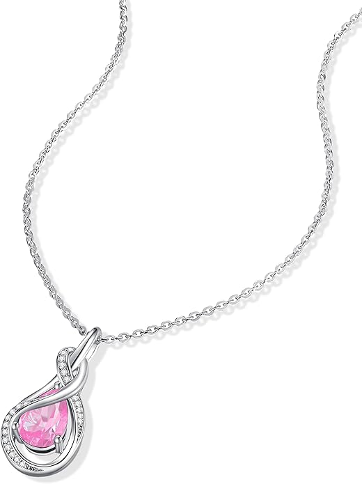 FANCIME TimelessTie Birthstone Necklace for Women White Gold Plated Sterling Silver Ribbon Design Jewelry Knot Pendant Fine Jewelry Gemstone Birthday Graduation Anniversary Christmas Gifts for Women Wife Mother Her