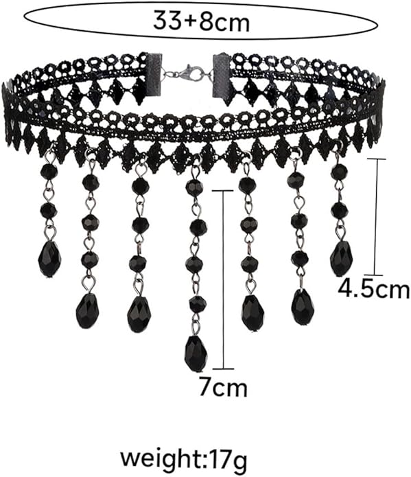 Vintage Lace Choker Necklace for Women Gothic Style Black Crystal Hollowed Out Necklace Statement Layered Tassels Necklace Victoria Halloween Vampire Jewelry