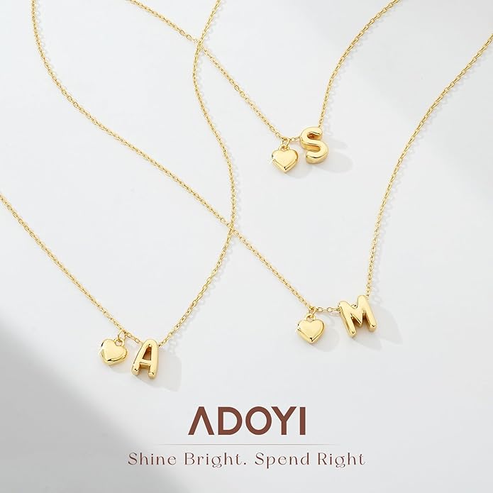 adoyi Gold Necklace for Women Layered Bubble Heart Letter Initial Necklaces for Women Trendy Jewelry 14K Gold Plated Chain Chunky Name Necklace Stack Charm A-Z Pendant Set Jewelry Gifts