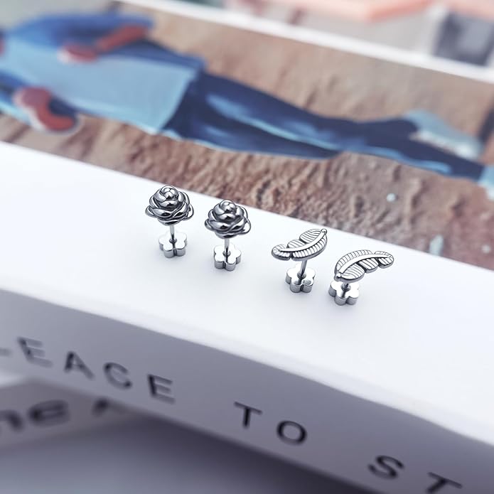 38pcs Silver Flat Back Stud Earrings for Women Hypoallergenic Surgical Steel Stud and hoops Earrings for Sensitive Ears Stacked Tiny Screw Backs Cartilage Tragus Earring Set for Multiple Piercing