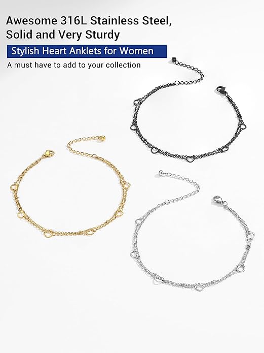 PROSTEEL Stainless Steel Chain Anklets for Women, Silver/Gold Tone, Ankle Bracelets Hypoallergenic, 8-10.5 Inch Adjustable, Come with Box