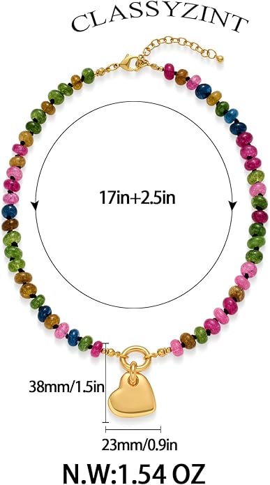 CLASSYZINT Gold Heart Pendant Necklace for Women Puffy Heart Necklace Beads Chain Necklace Statement Necklace Trendy Jewelry