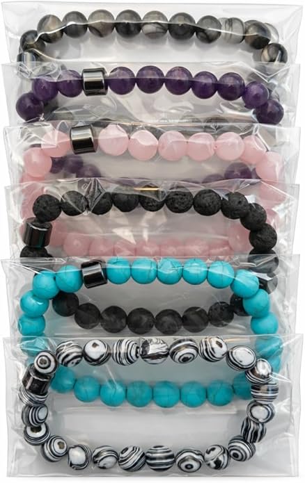 NurtureNest Co. Beaded Bracelet Set for Women & Men – 6-Pack Mixed Stone Stretch Bracelets, Stackable Fashion Jewelry, Neutral & Colorful Styles