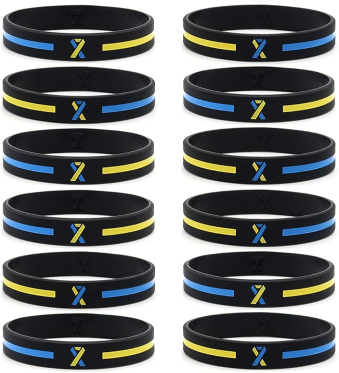(12-Pack) Down Syndrome Awareness Ribbon Bracelets - Wholesale Pack of 1 Dozen Unisex Silicone Rubber Wristbands in Bulk for Men Women…
