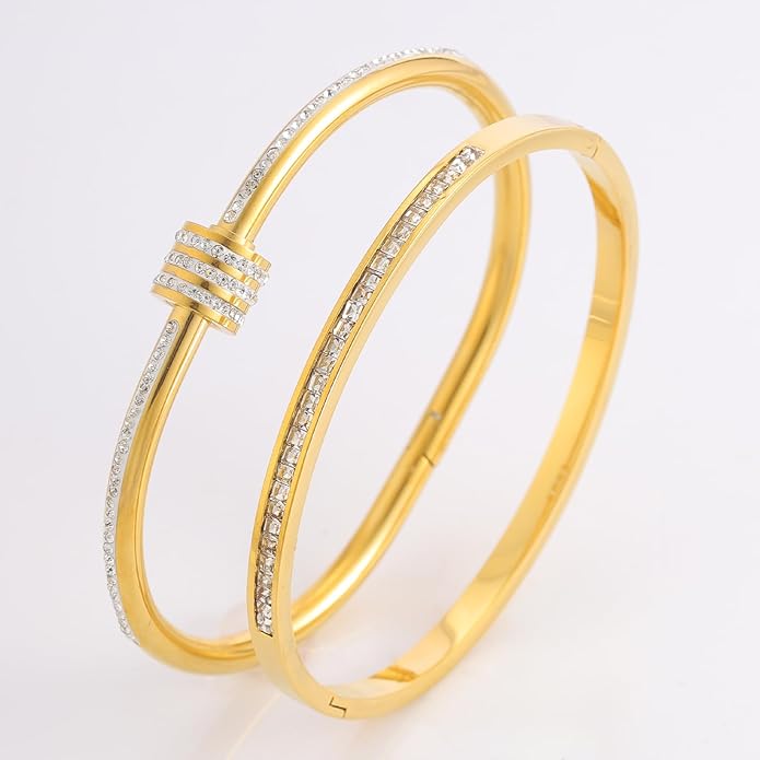 Silver Bangles for Women - Stainless Steel Love & Friendship Bracelet Set with Gift Box | Daily Wear & Party Jewelry