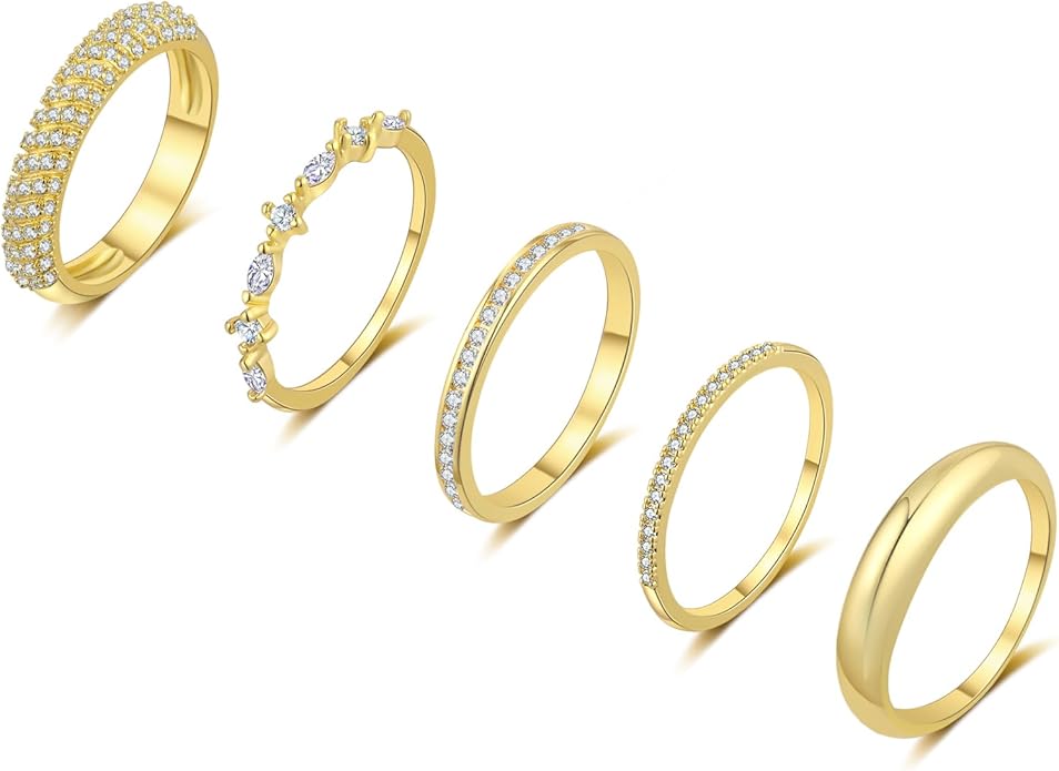 FUNEIA Stackable Gold Rings for Women Non Tarnish Trendy Dainty 14K Gold Plated Stacking Cubic Zirconia Thumb Ring Set Pack Statement Chunky Band Rings Promise Engagement Rings Size 7 8 9 10 11