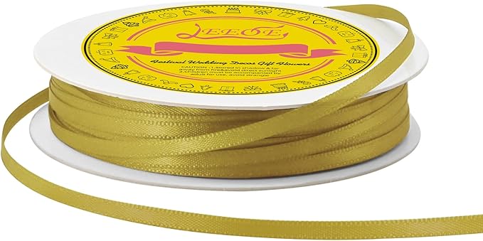 LEEQE Double Face Gold Satin Thin Ribbon 1/8 inch X 50 Yards Polyester Gold Ribbon for Gift Wrapping Very Suitable for Weddings Party Hair Bow Invitation Decorations and More