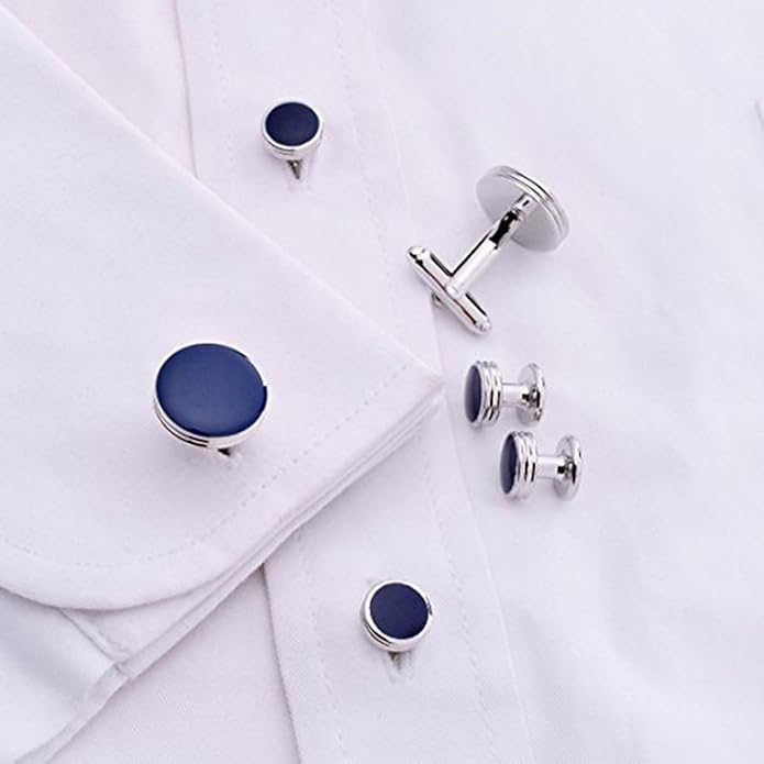 IPINK-Mens Cufflinks and Studs Set Tuxedo Formal Kit Shirts Business Wedding