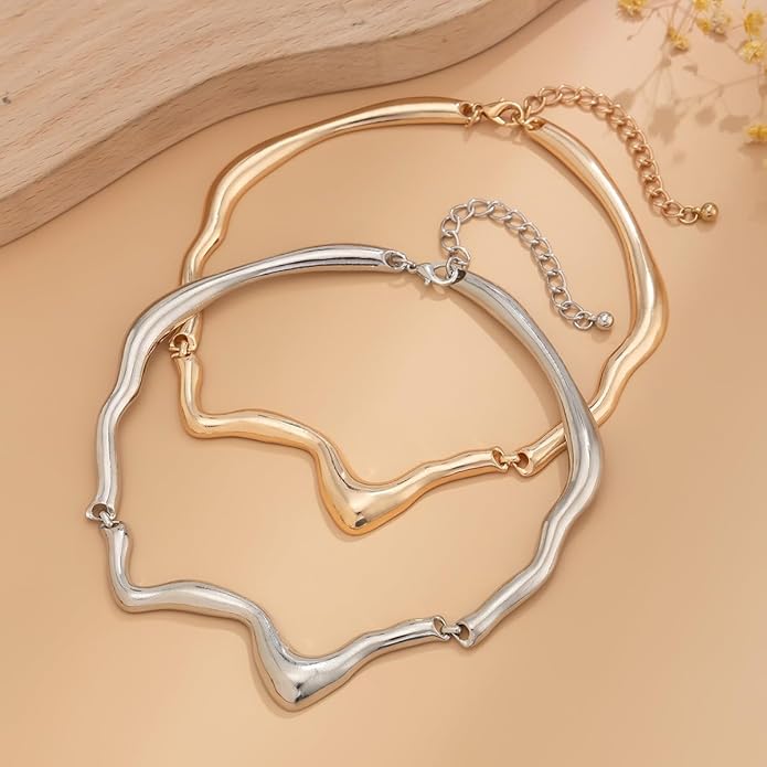Punk Dripping Water-drop Choker Necklace for Women,Thick Drippy Chain Liquid Metal Collar Necklace Rocker Hip-hop Necklace Cool Metallic Unique Funky Statament Grunge Jewelry