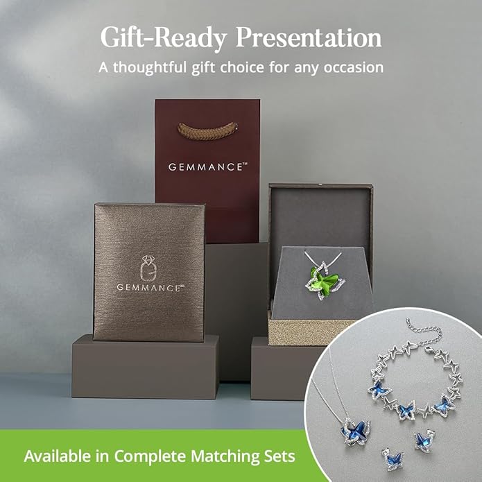 Gift Butterfly Birthstone Crystal Necklace, Silver Tone with 18”+2” Chain, Necklace for Mother’s Day Anniversary Birthday Gifts for Women and Daughter
