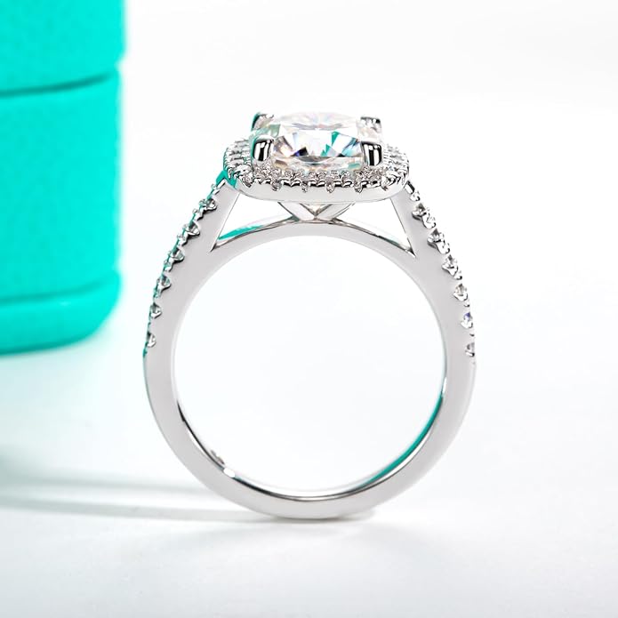 AnuClub Princess/Cushion/Oval Cut Moissanite Engagement Rings 3-3.884cttw D Color VVS1 925 Sterling Silver 3 Rows Vintage Halo Wedding Promise Statement Rings for Women with Certificate