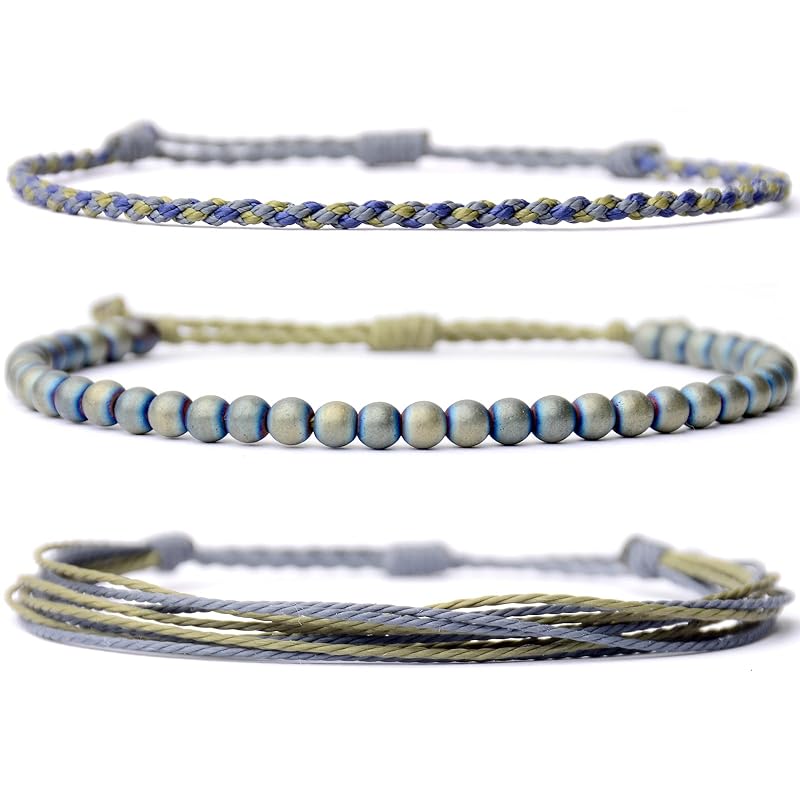Handmade Natural Stone Beaded Healing Bracelet Gift for Men Adjustable Rope String Bracelet (Hematite/Reiki, Adjustable)