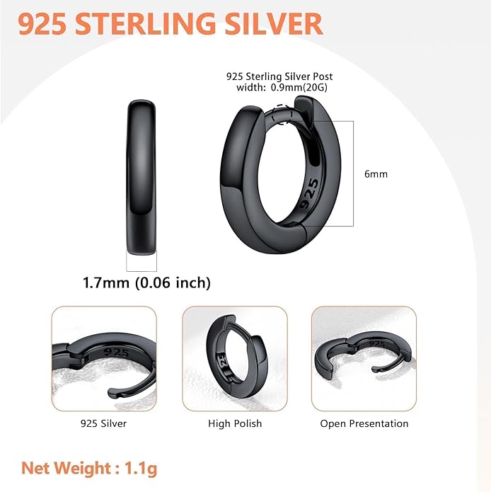 Silvora 925 Sterling Silver Small Hoop Earrings for Women Huggie Earrings Hypoallergenic Cartilage Earrings Tiny Hoops 6mm/8mm/10mm/12mm/14mm/16mm/18mm/20mm